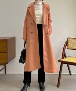 【OUTLET SALE 35%OFF】[低身長サイズ有]カラーシャギービックカラーダブルチェスターコート