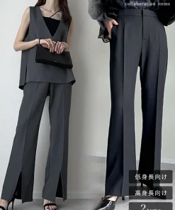 [mau×Re:EDIT][mauコラボ][入卒式 セレモニー][低身長/高身長][スリット有or無し]ストレッチミックスツイルセミフレアパンツ[mb]