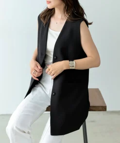 カットツイルフロントボタンジレベスト