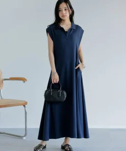 【TIME SALE 20%OFF】[低身長/高身長サイズ有]キーネックフレンチスリーブポロワンピース