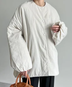 【TIME SALE 20%OFF】[HITアウター][セレクトコラボ][低身長サイズ有]サイドジップノーカラー中綿ジャケット