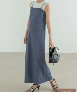 [2023 SUMMER COLLECTION][低身長/高身長サイズ有]2WAYチェーンストラップ付きベアキャミワンピース