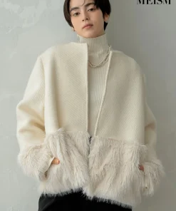 【TIME SALE 20%OFF】[MEISM by Re:EDIT][低身長サイズ有]フェイクファー切り替えノーカラーコート