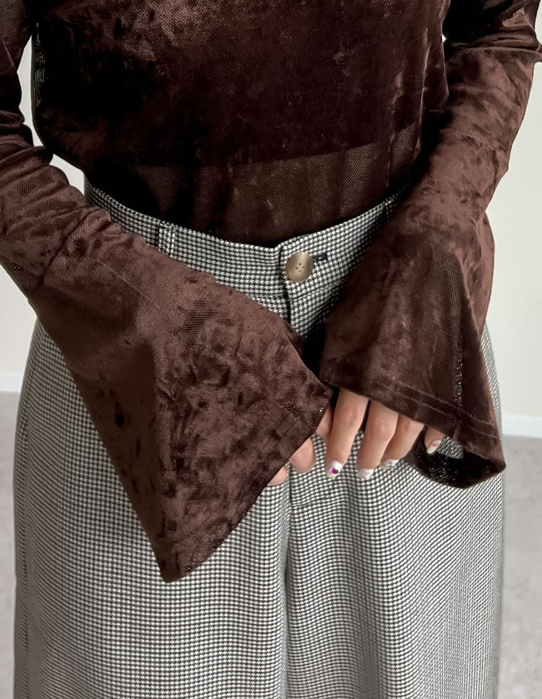 【TIME SALE 15%OFF】メッシュシアーベロアフレアスリーブトップス - Image 8