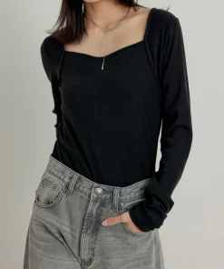 【TIME SALE 10%OFF】スムースリブハートネックロングＴシャツ