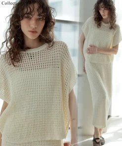 【TIME SALE 15%OFF】前後2WAYメッシュニットトップス