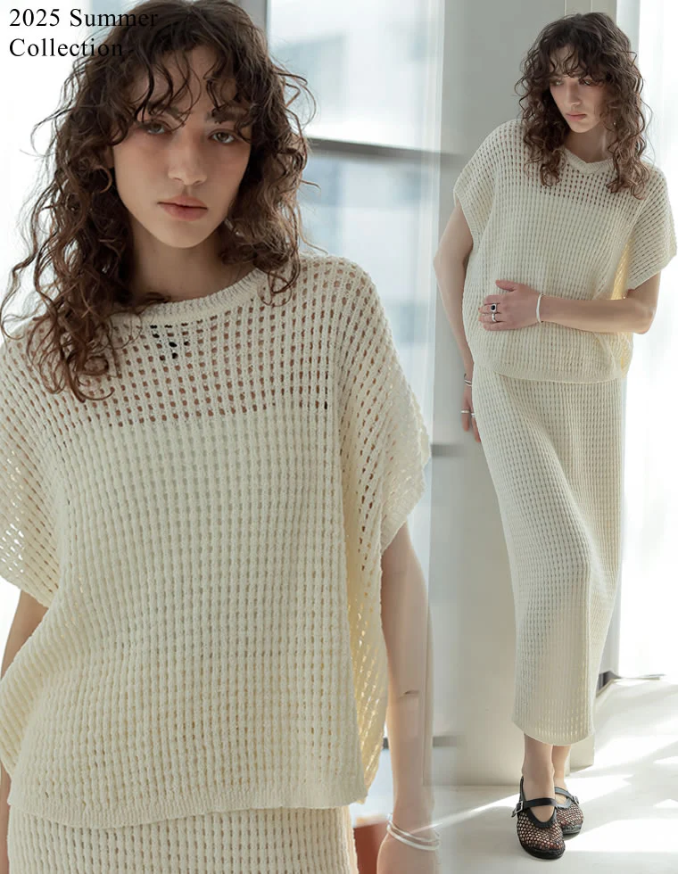 【TIME SALE 15%OFF】前後2WAYメッシュニットトップス