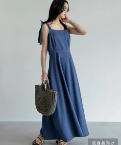 【TIME SALE 20%OFF】[低身長サイズ有]リネンライクワイドストラップAラインキャミワンピース
