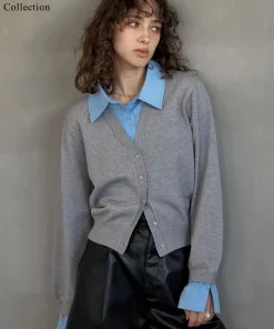 [2025AW COLLECTION]シャツドッキングレイヤード風ニットカーディガン