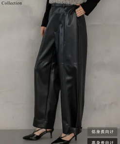 [2025AW COLLECTION][低身長/高身長サイズ有]フェイクレザーアンクルベルト2WAYパンツ