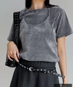 [2点セット]カットベロアホルターネックビスチェ×Ｔシャツ[mb]