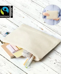 フェアトレードコットンキャンバスフラットポーチ（M）　ナチュラル