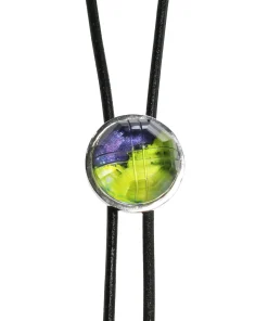 革紐ループタイ 宇宙柄 銀河 メンズ 青 黄緑